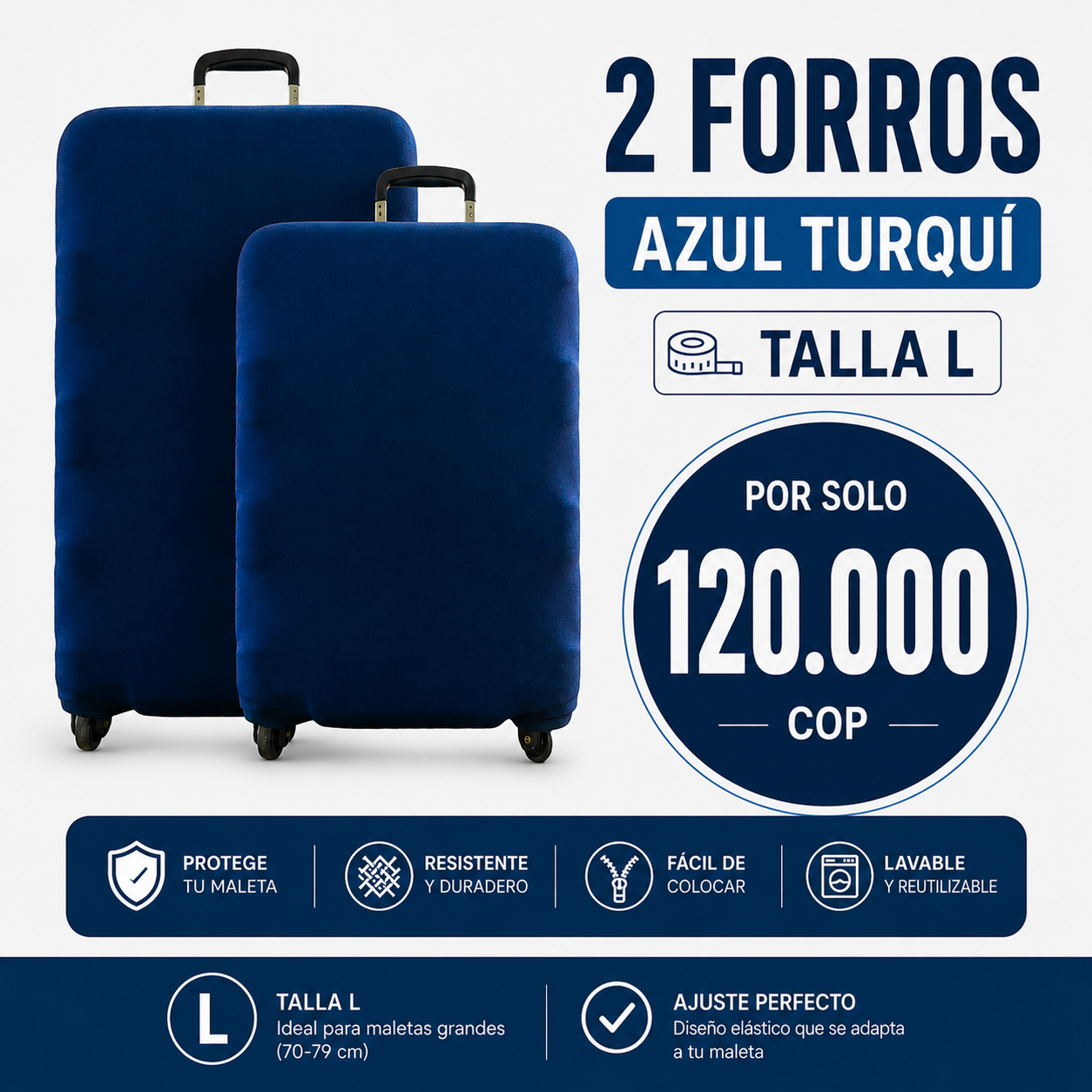 FORRO BASICO AZUL TURQUI TALLA L X2