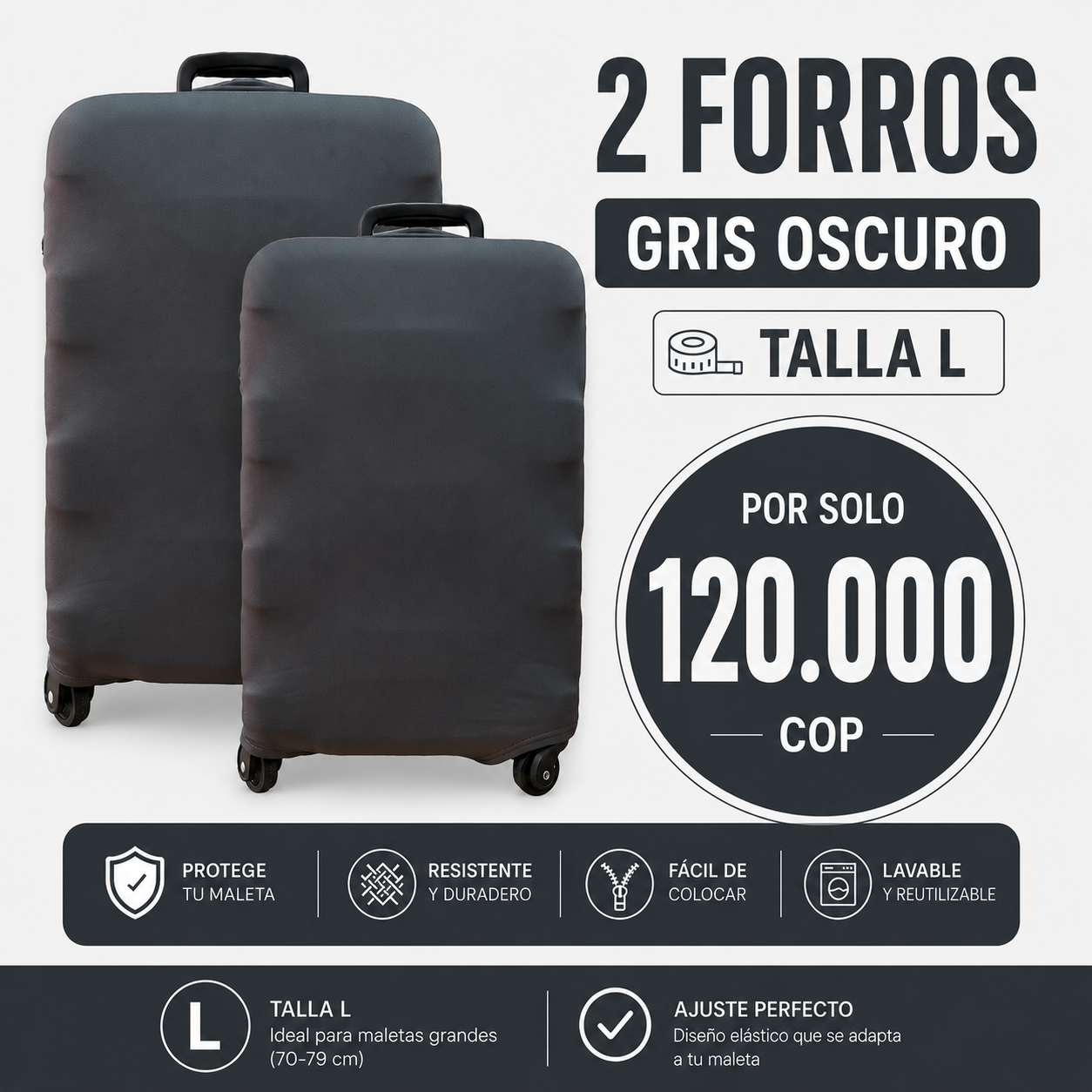 FORRO BASICO GRIS TALLA L X2