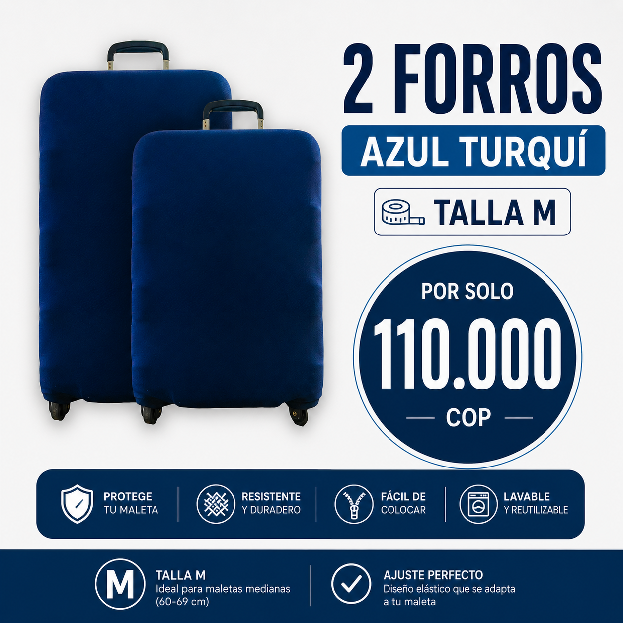 FORRO BASICO AZUL TURQUI TALLA M x2