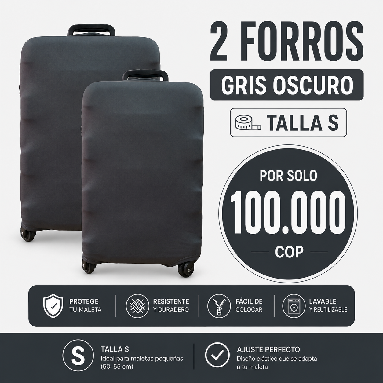 FORRO BASICO GRIS TALLA S X2