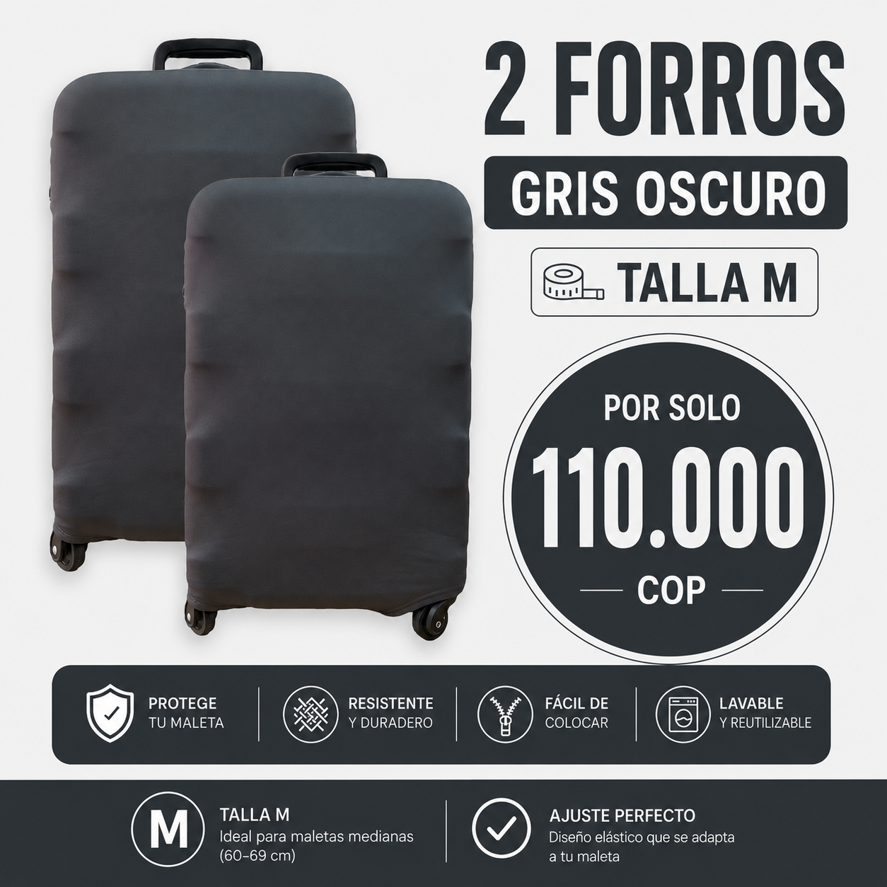 FORRO BASICO GRIS TALLA M X2